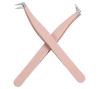 POPETPOP Pinzas de Acero Inoxidable Rosa para Depilar Cejas y Pestañas, 2 Piezas Punta Fina de Precisión y Acabado Cómodo para Salones Profesionales