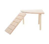 POPETPOP Plataforma para Pequeños Animales de Madera Khaki con Escalera Ligera y Fácil de Montar para Jaulas y Estantes de Roedores