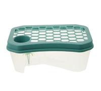 POPETPOP Plataforma para Tanque de Tortugas Doméstico Práctico, Set 2 Piezas Plástico PP Pequeño Blanco con Tapa Azul, Hábitat Seguro para Reptiles con Superficie Lisa y Carga Resistente