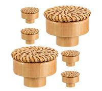 POPETPOP Pomos de Ratán para Tocador 6 Unidades Diseño Redondo Natural para Muebles y Cajones Estilo Bohemio y Uso en Armarios