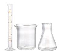 POPETPOP Probeta Medidora 10ml de Vidrio Set de 3 Piezas para Laboratorio Científico Botella Cónica 50ml y Cilindro Graduado Escala Fácil de Leer para Proyectos Experimentales