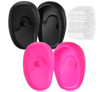 POPETPOP Protectores de Orejas de Silicona 2 Pares Negro y Rosa 100 Unidades Transparentes Resistentes al Agua para Ducha y Tinte Ajuste Cómodo para Hombres y Mujeres