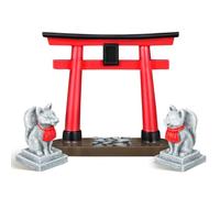 POPETPOP Puerta sinto-Torii japonesa y santuario de Inari Zorro Santo Figuras Conjunto de estatua de acuario asiática Estatua de acuario miniatura Puerta torii Decoración de acuario Puente Zen