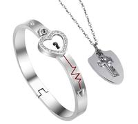 POPETPOP Pulsera Concéntrica de Pareja Proyección de 100 Idiomas Te Amo y Collar en Acero Inoxidable para Mujer y Hombre, Obsequio para Día de San Valentín y Cumpleaños, Set de 2 Piezas