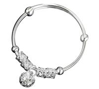 POPETPOP Pulsera de Campanas Infantil Vintage de Cobre Chapado en Plata, Pulsera Delicada Unisex para Ñiño y Niño, Uso como Brazalete o Tobillera, Obsequio para Cumpleaños y Celebraciones