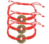 POPETPOP Pulsera Trenzada Vintage Dije De Moneda Cobre, Pulsera De Cuerda Roja Ajustable Para Parejas, Mujeres y Niñas, Conjunto De 5 Unidades Para Uso Diario y Obsequio