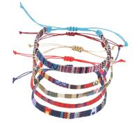 POPETPOP Pulseras y Tobilleras Trenzadas Ajustables de Algodón y Lino, Pulsera Amistad para Mujer, 5 Piezas Multicolor para Uso Diario, Fiesta y Obsequio