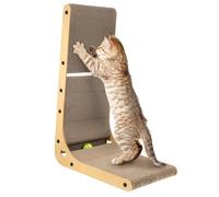 POPETPOP Rascador para Gatitos Doméstico Vertical En Forma De L, Tablero De Rascar De Madera con 2 Balones De Plástico con Cascabel, Compacto para Interiores, Juguete Interactivo para Gatos Pequeños