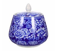 POPETPOP Recipiente Tapa para Almacenamiento Hermético de 870ml de Cerámica Azul Diseño Retro Delicado y Estilo Decorativo Elegante de Té Aromático en Casa