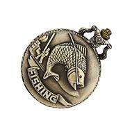POPETPOP Reloj de Bolsillo Vintage de Aleación de Bronce con Diseño de Reloj de Bolsillo de Cuarzo y Portátil para Pesca y