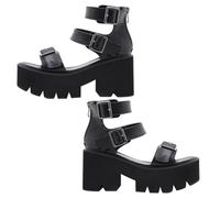 POPETPOP Sandalias de Mujer Verano Suela Gruesa y Tacón Grueso Sandalias Negras Talla 38 de PU y Cómodas para Fiesta Oficina y Discoteca