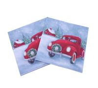 POPETPOP Servilletas Navideñas Impresas de Papel 100 Unidades Tamaño Estándar Diseño de Autos de Navidad para Fiestas y Celebraciones Festivas
