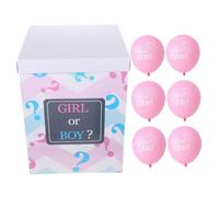 POPETPOP Set De Caja Revelación De Género Con Globos Rosas y Caja Forma De Signo De Interrogación Material Seguro y Resistente Decoración Para Baby Shower y Fiesta De Revelación y 6 Globos Rosas
