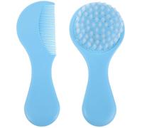 POPETPOP Set de Cepillo y Peine para Recién Nacido Azul Cerdas Suaves para Costra Láctea Kit de Aseo Infantil Ergonómico y Lavable Herramienta para Cuidado Delicado del Ñiño