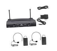 POPETPOP Sistema de Micrófono Inalámbrico UHF Doble Canal con Transmisores de Cuerpo y Micrófonos de Diadema para Karaoke Casa Receptor con Control de Volumen y Alcance