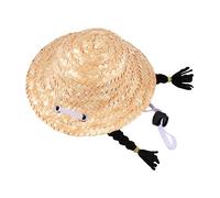 POPETPOP Sombrero De para Mascotas Peluca De Gato Gorro Woven De para Proteger del Sol Accesorio para Jardín y Playa Mediano Trenzas Negras