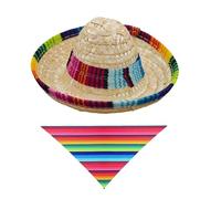 POPETPOP Sombrero Mexicano de Paja para Perro Pañuelo Triangular para Mascota Conjunto 2 Piezas Banda Ajustable Tejido Suave y Transpirable Accesorio para Fiestas Cumpleaños y Fotos