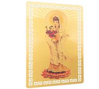 POPETPOP Tarjeta Amuleto Budista de Metal Kwan Yin, Protección y Bendición en Tarjeta Dorada, Accesorio Feng Shui para Hogar, Oficina y Coche