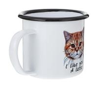 POPETPOP Taza de Café Vintage de Esmalte 350ml Diseño de Gato | Uso Decorativo, Superficie Lisa, Incluye Cuchara, para Té Frío y Bebidas Frutales