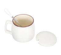 POPETPOP Taza de Cerámica Vintage 350ml con Tapa y Cuchara de Color Claro Multifuncional para Café, Leche y Té, Taza Creativa Práctica para Hogar, Oficina y Café