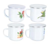 POPETPOP Taza de Té Esmaltada 320 Ml Tapa de Acero y Patrón Aleatorio para Té y Bebidas Calientes en Casa y Oficina Set de 4