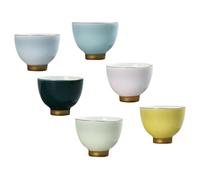 POPETPOP Tazas de Té de Cerámica Decorativas 6 Unidades Borde Dorado, Resistentes al Calor, Tamaño Pequeño, Surtido de Colores para Uso Personal y Obsequio en Oficina y Color Aleatorio