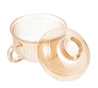 POPETPOP Tazón de Sopa Pequeño de Vidrio con Tapa y Asa Recipiente Multifunción para Cocinar al Vapor Recipiente con Tapa para Uso Diario en Cocina Color Ámbar con Diseño de Líneas