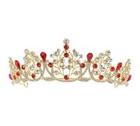POPETPOP Tiara Corona de Gemas de Imitación, Diadema Nupcial Barroca de Aleación Roja, Cómoda y Suave el Cabello, para Mujeres y Damas de Corte, Fotografía y Espectáculo