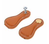 POPETPOP Tiradores de Cuero PU Vintage 2 Piezas para Cajones y Armarios Tirador Retro Orificio Manijas Hechas a Mano para Muebles de Cocina y Tocadores Color Naranja Crepúsculo