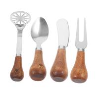 POPETPOP Utensilios de Cocina para Queso de Acero Inoxidable Cuchillo de Mantequilla con Mango de Madera Tenedor y Cuchara Portátiles para Cortar y Untar Prensa para Patatas Multifuncional