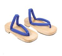 POPETPOP Zuecos Japoneses de Madera y Tela para Mujer Pantuflas Tipo Zueco Suela de Goma Azul Talla 37 Para Pies 35-36 Sandalias Cómodas y Transpirables para Uso Diario Interiores y