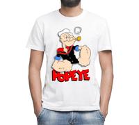 Popeye The Sailor Red Logo Camiseta Clásica de Hombre con Cuello Redondo y Manga Corta X-Large