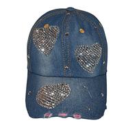 Popfizzy Gorra brillante para mujer, gorra de béisbol con diamantes de imitación, gorra de mezclilla envejecida biselada, regalos brillantes para mujer, Corazones (Denim), Talla única