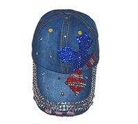 Popfizzy Gorra brillante para mujer, gorra de béisbol con diamantes de imitación, gorra de mezclilla envejecida biselada, regalos brillantes para mujer, Cross Rwb (Denim), Talla única