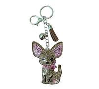 Popfizzy Llaveros de diamantes de imitación para mujeres y niñas, dijes brillantes para bolso, regalos de cumpleaños para ella, llavero de mochila, dijes de bolsa, Perro chihuahua marrón (plata