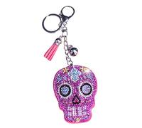 Popfizzy Llaveros de diamantes de imitación para mujeres y niñas, llavero de mochila brillante, bonitos dijes para bolso, llavero genial, llavero divertido de regalo, Calavera de azúcar rosa (plata),