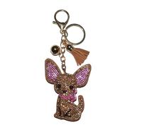 Popfizzy Llaveros de diamantes de imitación para mujeres y niñas, llavero de mochila brillante, regalos de cumpleaños para ella, dijes de bolso, dijes de bolso, Perro chihuahua marrón (dorado), Talla