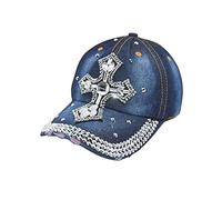 Popfizzy Sombrero brillante para mujer, gorra de béisbol con diamantes de imitación, sombreros de mezclilla desgastados, regalos de cumpleaños para mujer, ajustable, cruz, Talla única