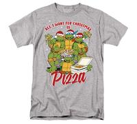 popfunk Teenage Mutant Ninja Turtles Christmas Pizza T Shirt, Athletic Heather Camiseta, Gris, XL Unisex Adulto