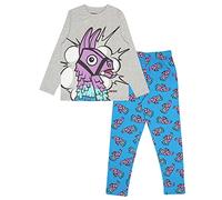 Popgear Fortnite Long Pyjama Set for Boys, Loot Llama Crew Neck T-Shirt with Pants Conjunto de Pijama, Azul/Blanco Heather Grey, 8-9 Years para Niños
