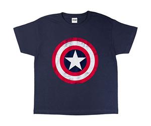 Popgear Marvel Avengers Assemble Captain America Distressed Shield Boys T-Shirt Playeras de Moda, Navy, 11-12 años para Niños
