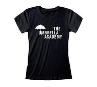Popgear Umbrella Academy Logotipo del Texto de Las Mujeres Camiseta Cabida Negro L | S-XXL, señoras de la Manera apropiada Delgada Superior, Regalos de cumpleaños, mamá Regalo Hija de la Hermana Idea