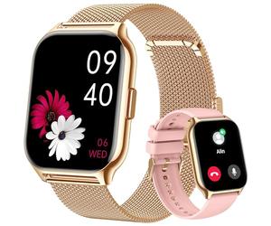 Popglory Reloj Inteligente Mujer Hombre con Llamadas, 2,01" Smartwatch Mujer Deportivo con Asistente Voz, 100+ Deportes, Presión Arterial Ritmo Cardíaco Pulsometro, Alerta Whatsapp para iOS Android