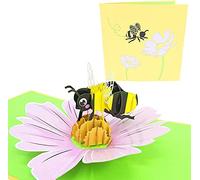 PopLife Cards Abejorro y flor tarjeta de felicitación emergente 3d para todas las ocasiones día de la madre, abeja ocupada, tarjeta de abeja reina, pliegues de tarjeta de jardinería planas, perfecto