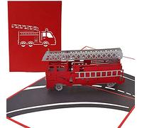 PopLife Cards Camión de bomberos 3d popup tarjeta de felicitación para todas las ocasiones bomberos, voluntarios, niños pliegues planas para correo cumpleaños, graduación, jubilación, felicitaciones,