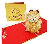 PopLife Cards Maneki-neko gato popup greeting card decoración de la riqueza tradicional japonesa, bienvenida calico pliegues planos para enviar por correo cumpleaños, ponerse bien, graduación