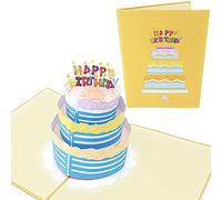 PopLife Feliz Cumpleaños - 3D Pastel de Colores Pop Up Tarjeta de Cumpleaños - HBD Velas - Regalo Para Nietos, Abuela, Sobre la Colina, Pastel de Tres Niveles, Fiesta Sorpresa, Pequeño Regalo
