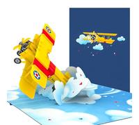 PopLife® Tarjeta desplegable 3D Biplane amarilla - Día del Padre, feliz cumpleaños, aniversario, graduación, jubilación, felicitaciones - para pilotos, viajeros, entusiastas de la aviación, amantes de