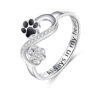 POPLYKE Anillo de plata de ley con diseño de pata de gato, perro, infinito, cachorro, garra para mujer, siempre en mi corazón, animales, joyas para la familia, Plata, Zirconia cúbica