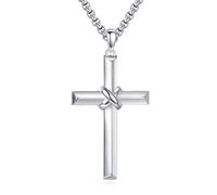 POPLYKE Cadena de cruz de plata de ley 925 Jesús Crucifijo Cadena Christian Halskette Männer St Michael St Benedict St George kette Amulet Medal Schmuck 18-22", Plata esterlina, No es una piedra